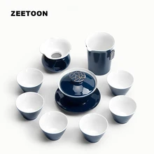 9 шт. комплект для чаепития японский стиль Ji синяя глазурь золотая линия фарфоровый чайный сервиз 1 чайный горшок/Gaiwan 6 чайных чашек 1 ярмарка чашка 1 Чайный фильтр набор