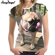 NoisyDesigns для собак по оптовым ценам, футболка с принтом милого французского футболка с изображение бульдога рубашки для Для женщин и девочек футболки Тонкий короткий рукав эластичные футболки