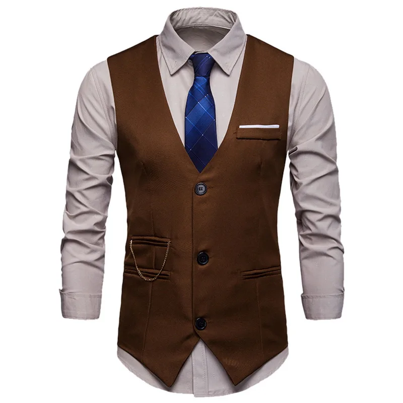 

Laamei Men's 2019 Spring Autumn New English Style Slim Men Shirt Vest Solid Color Sleeveless Thick Warm Formal Male Suit Vest