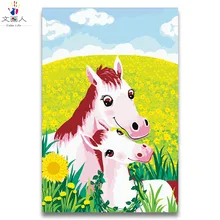 Две лошади мама и ребенок цифровая картина маслом по номерам пакет, в море картина с цветами Раскраска по номерам ручной работы diy