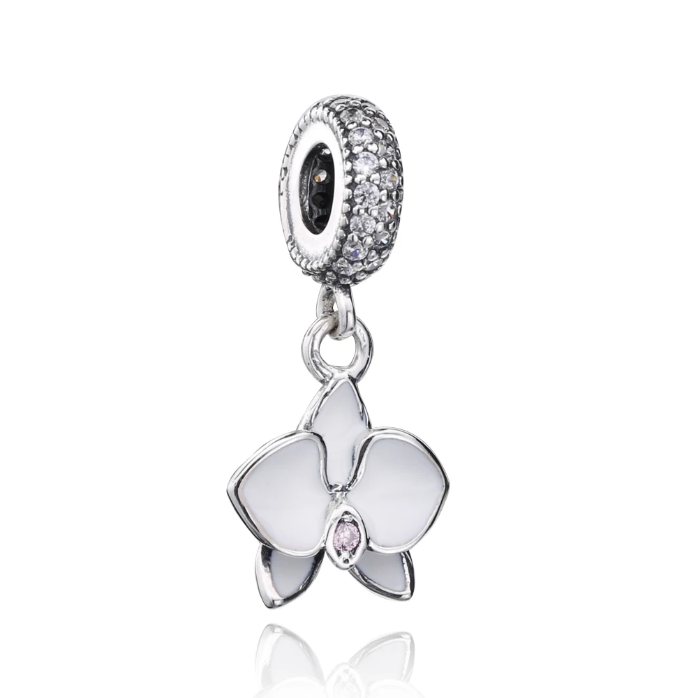 Orchid Dangle Moonmory Магнолия Блум S925 стерлингового серебра амулет зажим Кулон Орхидея болтаются рыбы Коралл бисера Fit бренд браслет DIY - Цвет: Orchid Dangle