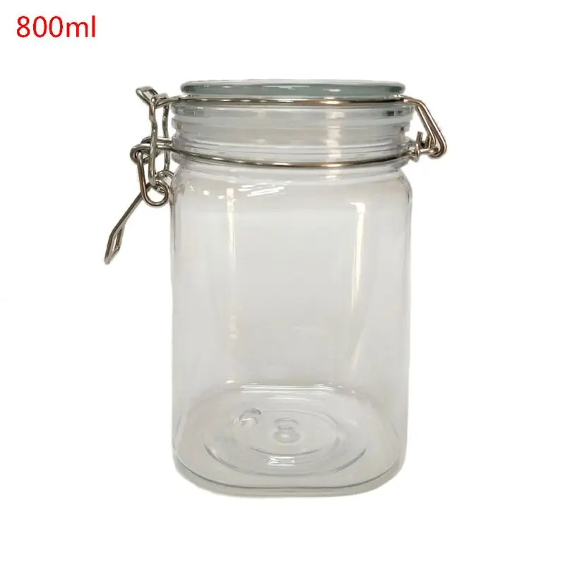 800ML Square Clip Top Storage Jar With Airtight Seal Lid Food Container Tableware Preserving Kitchen Flour Pasta Spice Organizer