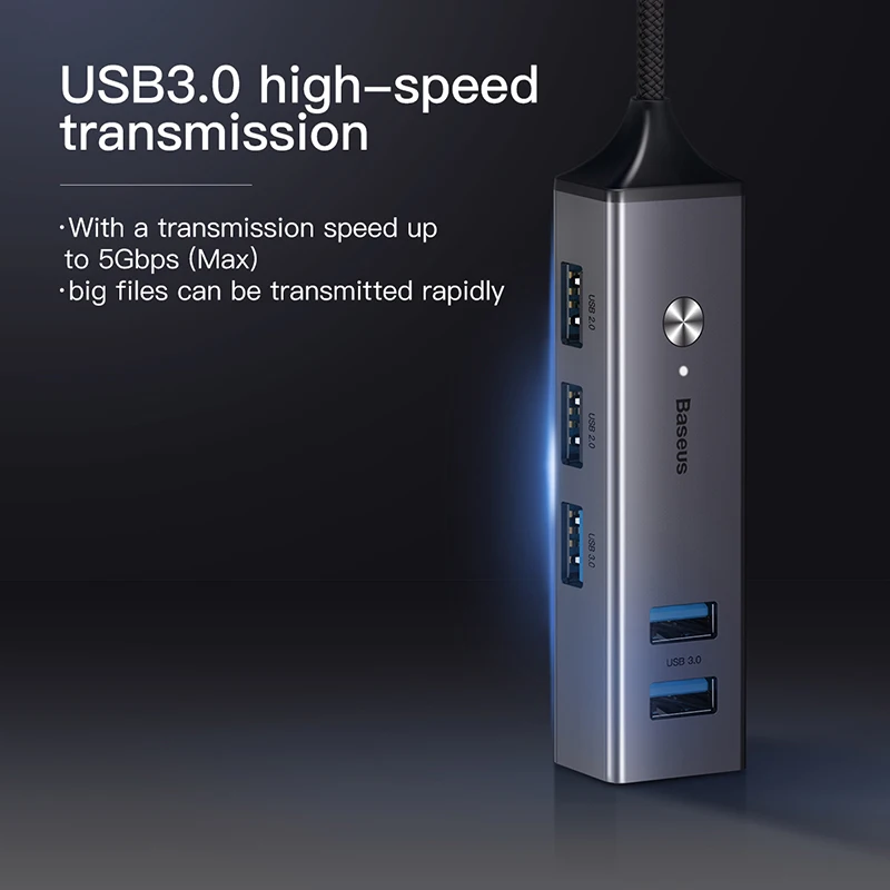 Baseus Мульти USB 3,0 2,0 USB C концентратор Тип C концентратор 5 Порты и разъёмы концентратор USB type C адаптер с индикатором светильник для Macbook Pro ноутбук компьютер