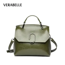 VERABELLE 2018 luxury brand Vintage Oil Wax split leather shoulder female bag paper clip women messenger