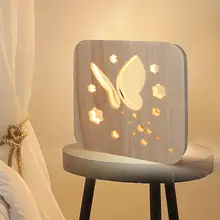 Деревянный светодиодный бабочка Форма ночник с выдолбленными участками, обертывает USB Мощность Светильник Настольный Декор