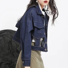 Маленькая Джинсовая верхняя одежда женский короткий дизайн Свободный Длинный Рукав Весна и осень весна новое поступление