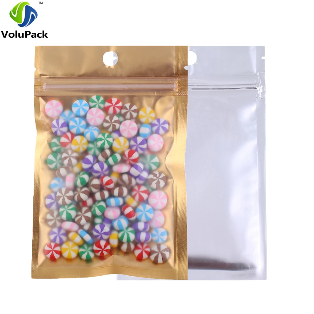 Golden Zip Lock Metallic Foil Ziplock Bags With Hang Hole, 8.5x13cm