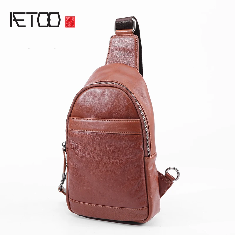 

BJYL Chest bag male Leather new Tide Korean version single shoulder Oblique Cross bag men's head layer cowhide bag