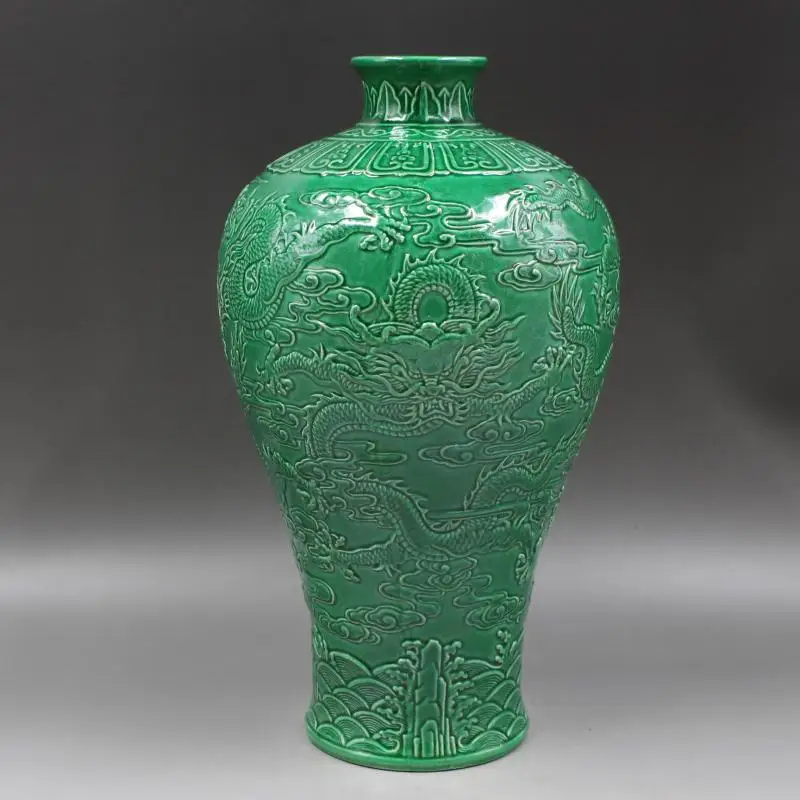 Династия Цин Цяньлун год знак резной рельефный Дракон узор керамическая ваза антикварный фарфор домашнего интерьера антиквариат