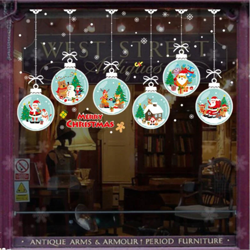 

Merry Christmas Ball Sticker Window Decoration 2019 New Year Glass Door Windows Wall Stickers Cristmas Ornaments Home Decor J039