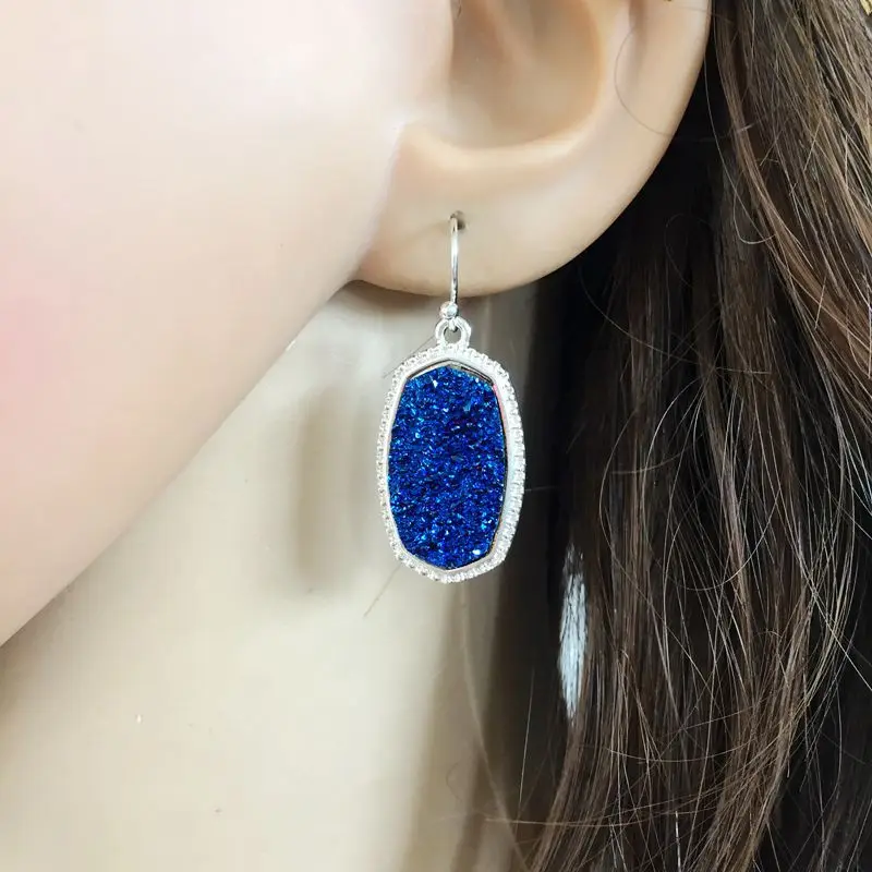 11 цветов резиновые Druzy Drusy висячие серьги с шестигранной имитацией кристаллов