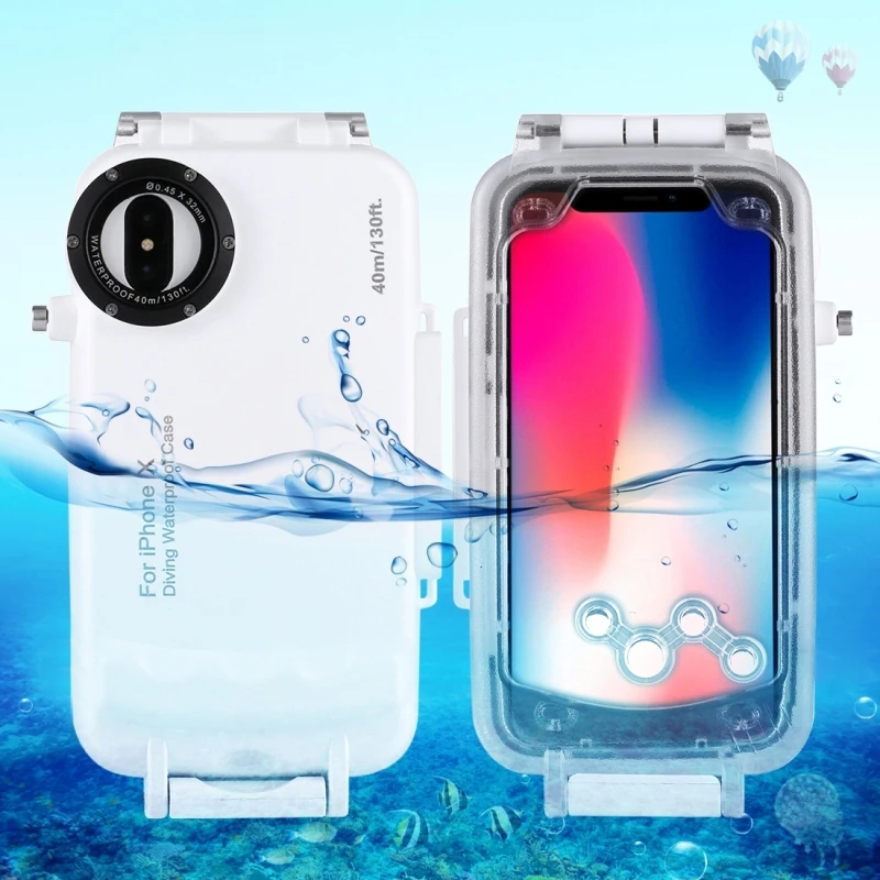For iPhone X 40m/130ft Professional Waterproof Diving Protective Housing Photo Video Underwater Cover Case |