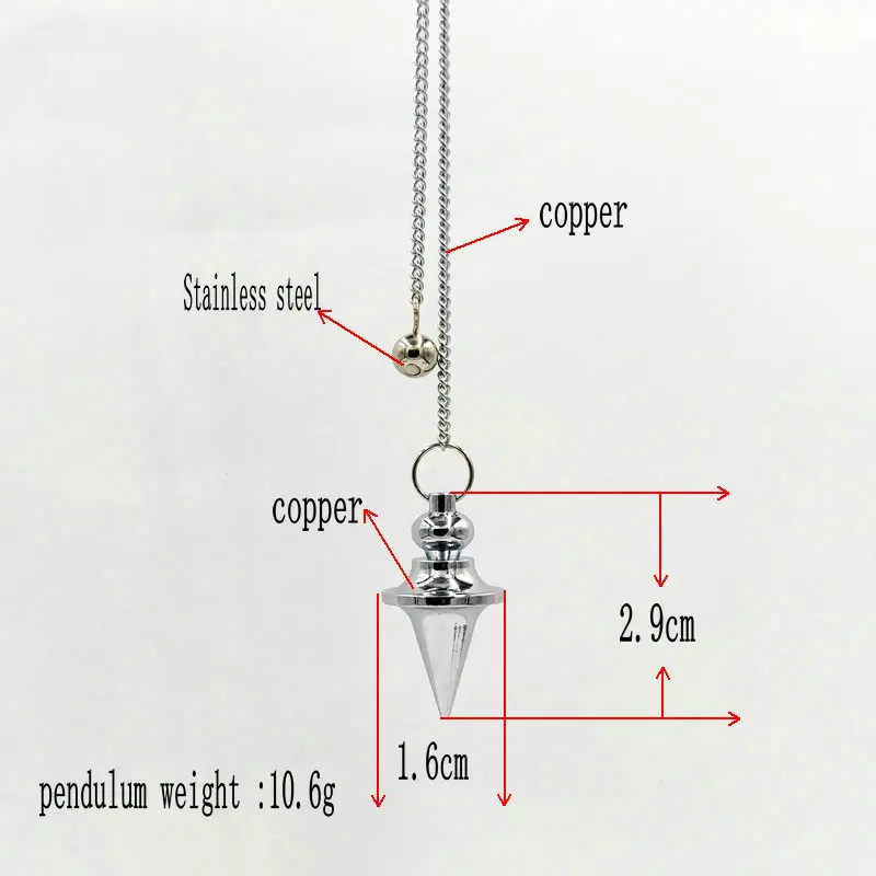 Reiki Copper Metal Pendulum Pendant for Dowsing size chart