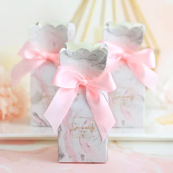 

100 X Sweet Memory Letters & Marble Pattern Stylish Regular Rectangle Shape Design Wedding Party Favor Candy Boxes With Ribbon