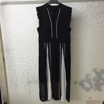 

Black Dress for Women Sleeveless A-line Mid-calf Elegant Lady Dress 2018 New Summer Fashion High Quality Patchwork Dress