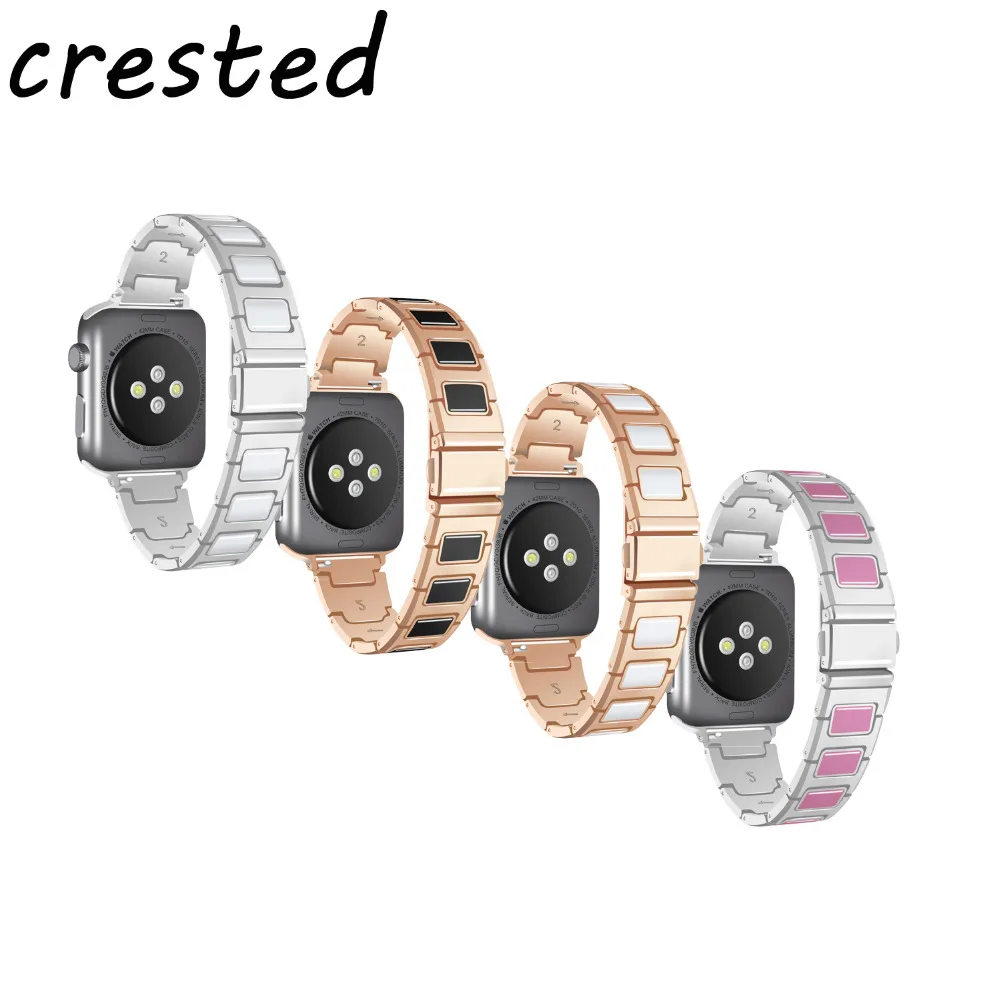 

Square link bracelet for apple watch Ceramc band strap 42mm/38mm stainless steel metal belt watchband for iwatch 3/2/1 series