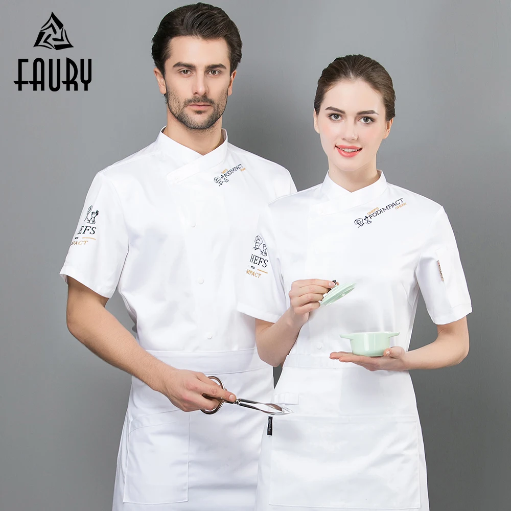

2019 Unisex Chef Uniform Tops Short Sleeve Kitchen Workwear Waiter Waitress Baking Clothes Catering Hotel Restaurant Overalls