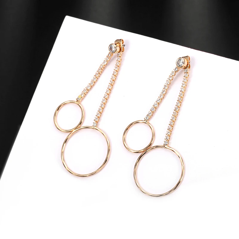 

2018 Fashion Cubic Zircon Earring Gold White Color Stud Earrings Circle and Crystal Bar Earrings for Women Party Wedding Jewelry
