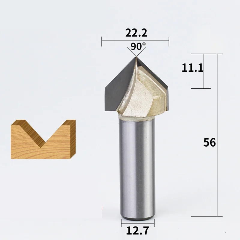 90 Degrees-1PCS, 12,7 мм ЧПУ твердосплавный фрезерный станок, деревообрабатывающий фрезерный станок, 3D V фрезерный станок, Деревянный инструмент, твердая древесина, МДФ - Длина режущей кромки: 127222