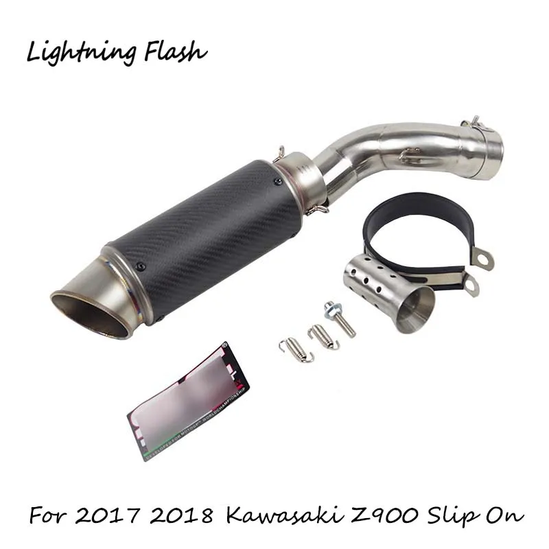 

For 2017 2018 Kawasaki Z900 Motorcycle Exhaust Pipe Stainless Steel Mid Link Elbow Pipe + Carbon Fiber Tail Escape Slip On 51 mm