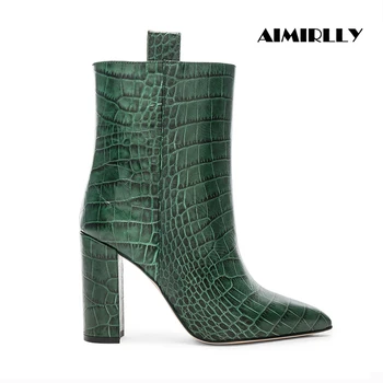 

Aimirlly Women Pointed Toe High Heels Ankle Boots PU Crocodile Pattern Ladies Winter Shoes Party Clubwear Wear Booties