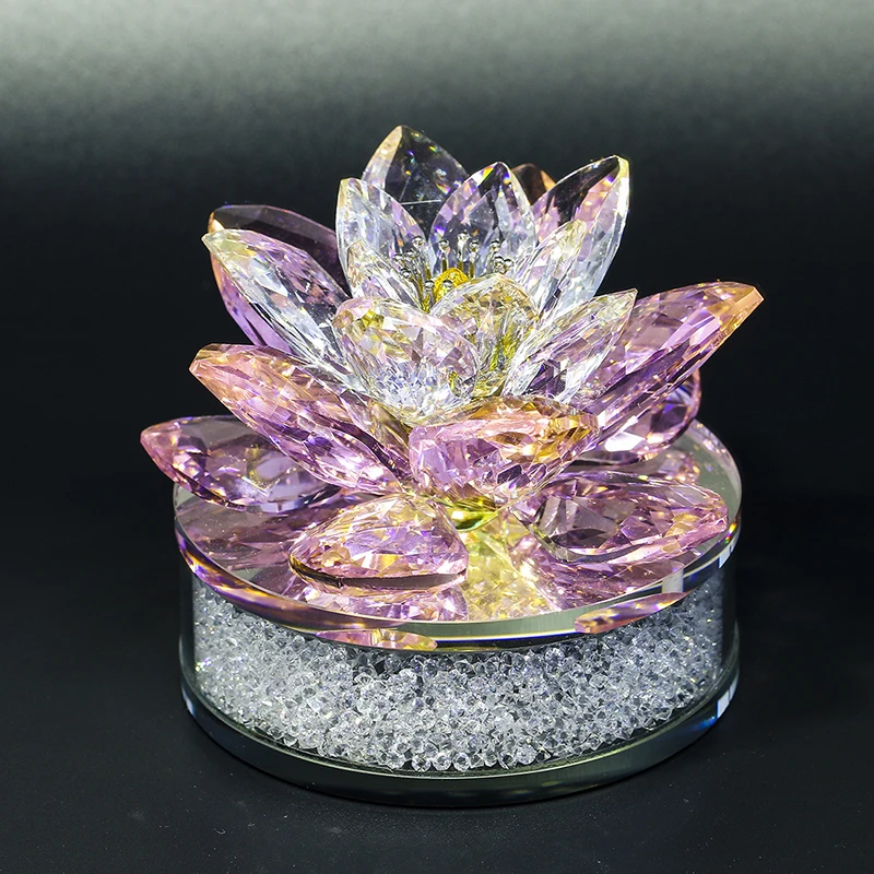 LARGE CRYSTAL CUT MULTI LOTUS FLOWER ORNAMENT WITH GIFT BOX FOR CHRISTMAS XMAS_U 