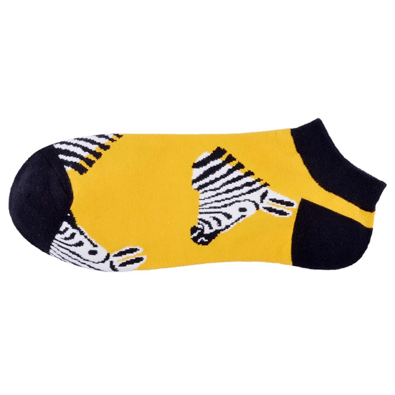 Летние носки с изображением космонавта, мопса, ленивеца, Счастливого цыпленка, уличные носки, хлопковые короткие забавные носки-башмачки для женщин и мужчин, мужские носки, Тапочки - Цвет: zebra head