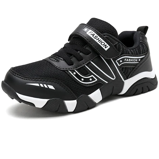 Кожа Нескользящие Детские кроссовки для мальчиков кроссовки открытый детская спортивная обувь детская прогулочная обувь для студентов обувь для мальчиков Run - Цвет: Black Boys Shoes W