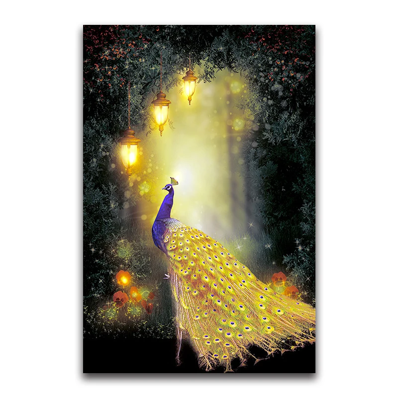 DIY Diamond Embroidery Beautiful Golden Peacock Forest Diamond Painting Cross Stitch Round Drill Mosaic Decoration