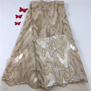 

2018 high quality French Nigerian sequins net lace,African tulle mesh sequence lace fabric for party dress 5yards/lot(FJ-2-19