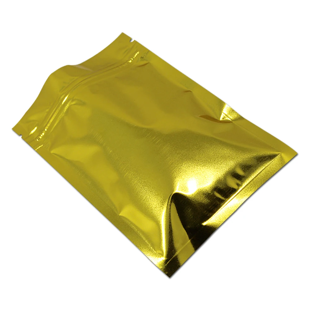 

100Pcs Multi-sizes Golden Aluminum Foil Bag Self Sealable Bags Food Grade Package Bag Snacks Pouches for Christmas Wedding Party