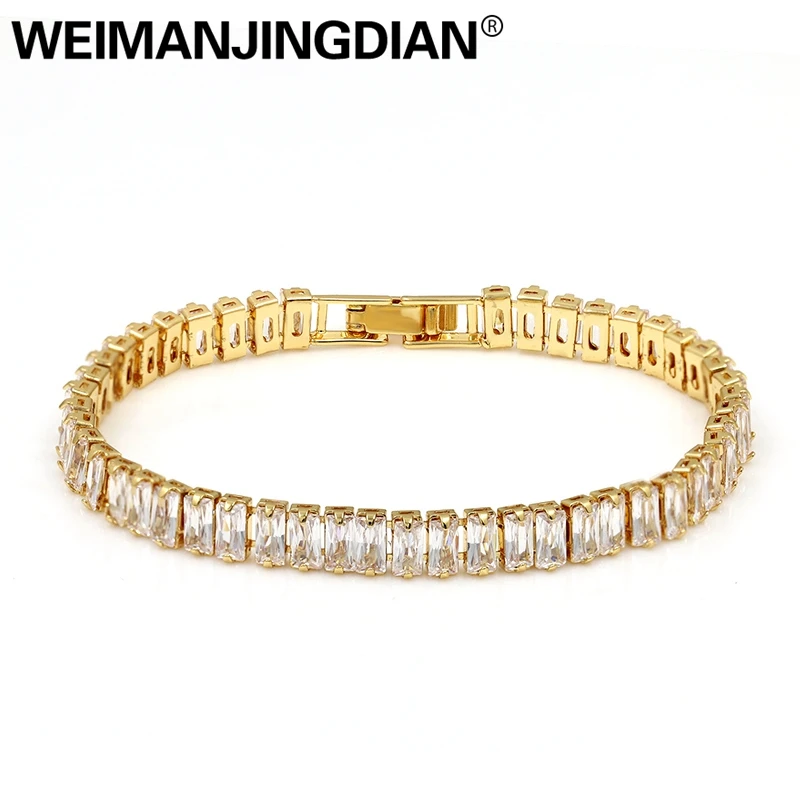 WEIMANJINGDIAN العلامة التجارية مربع مكعب زركونيا كريستال تنس تشيكوسلوفاكيا أساور للنساء أو الزفاف العروس