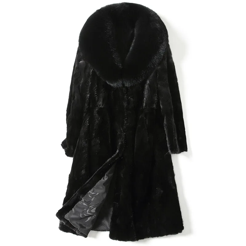 Стиль, модное меховое пальто, Воротник из натурального Лисьего меха, хорошее качество, норковая шуба, женские натуральные черные меховые пальто - Цвет: black