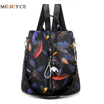 

Anti-theft Women Backpack Colorful Feather Print Travel Oxford Cloth School Knapsack Fashion Backpack Female
