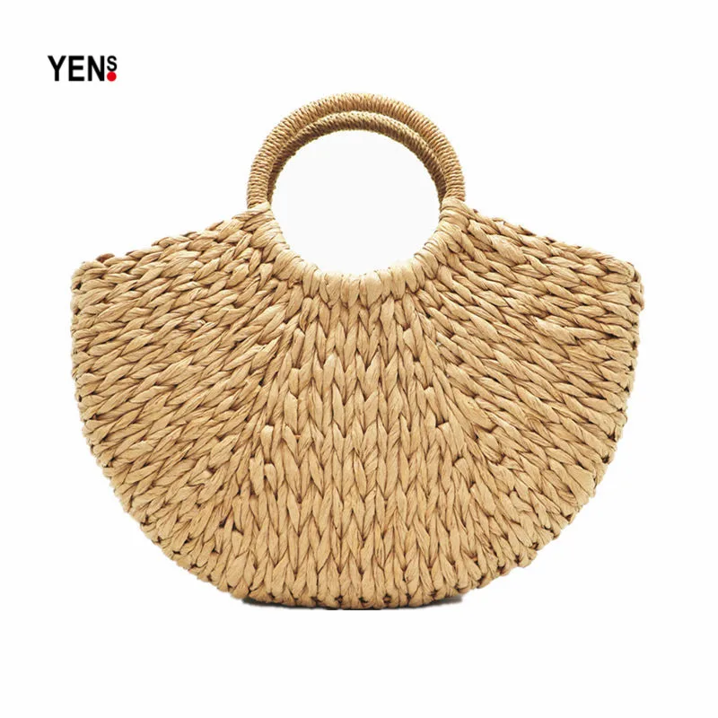 Brand Fashion Women Straw Bags Retro Half Moon Summer Rattan Bag Knitting Shoulder Lady Woven Beach Bohemia Handbag |