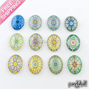 

Flower Pattern Glass Oval Flatback Cabochons for DIY Projects, Mixed Color, 18x13x4mm