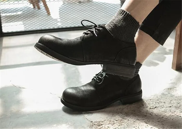 Мужская обувь в стиле ретро; maake; обувь из нубука с большим носком; модная мужская обувь на шнуровке с круглым носком; Цвет Черный