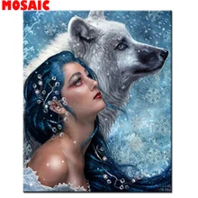 Фото на заказ Алмазная картина вышивка крестиком Волк и девочка квадратные Стразы DIY брилиановая мозайка(снег) Алмазная вышивка распродажа