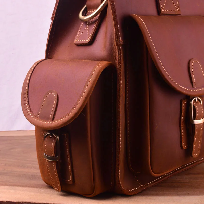 EUMOAN Handmade mad horse leather men's bag, leather briefcase, vintage laptop bag, British wind one-shoulder parcel