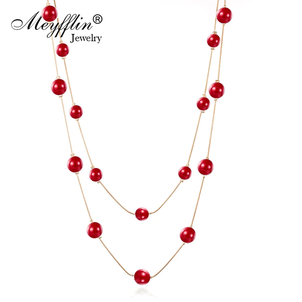

Meyfflin Simulated Pearl Necklace for Women Fashion Multilayer Choker Long Necklaces & Pendants Jewelry Femlae Chain Bijoux New