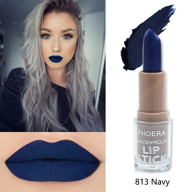 PHOERA 14 Colors Long-lasting Matte Lipstick Set Waterproof Moisturizing Non-Stick Cup Does Not Fade Lip Maquillaje TSLM2 - Цвет: 813-Navy