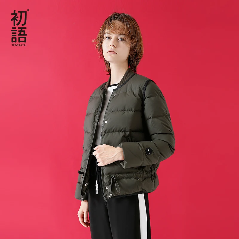 

Toyouth Down Coats 2017 Winter Women Ribs Collar Solid Color Warm Thicken Short White Duck Down Jacket