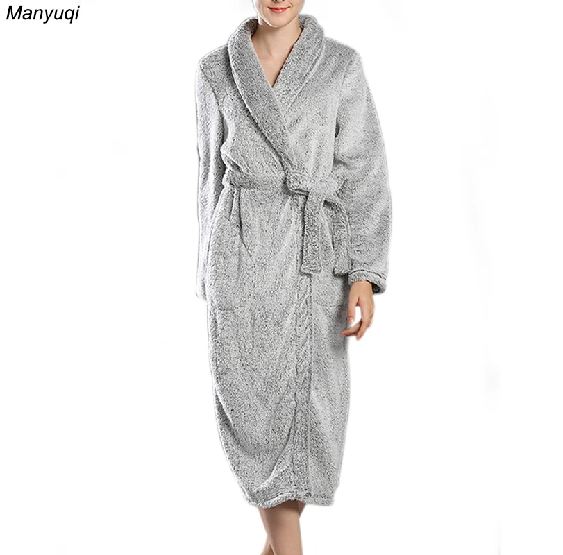 Buy Winter gray bathrobe solid long women home wear