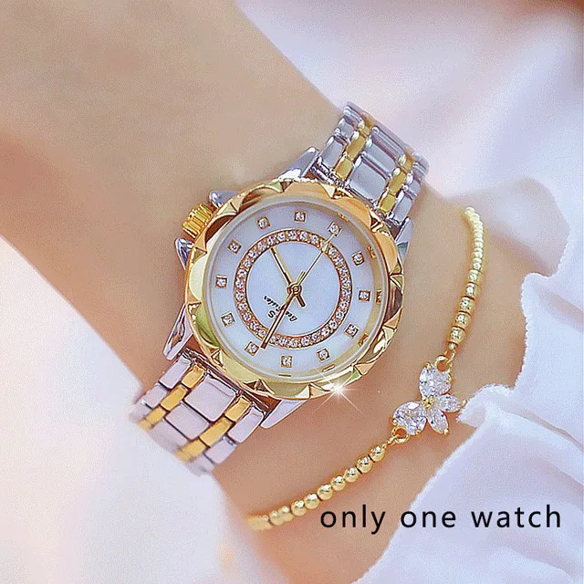Часы из розового золота женские роскошные брендовые модные, золотые, бриллиантовые Наручные часы для женщин кварцевые женские часы из нержавеющей стали - Цвет: silver gold