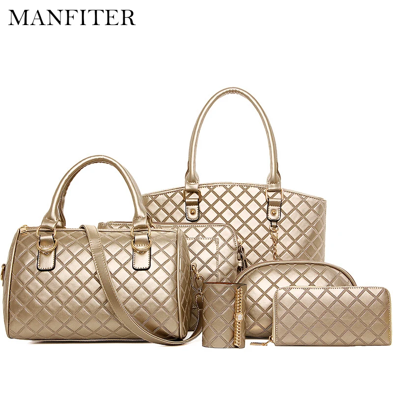MANFITER New Women Leather font b Handbags b font and Purses 5 Pcs Bags font b