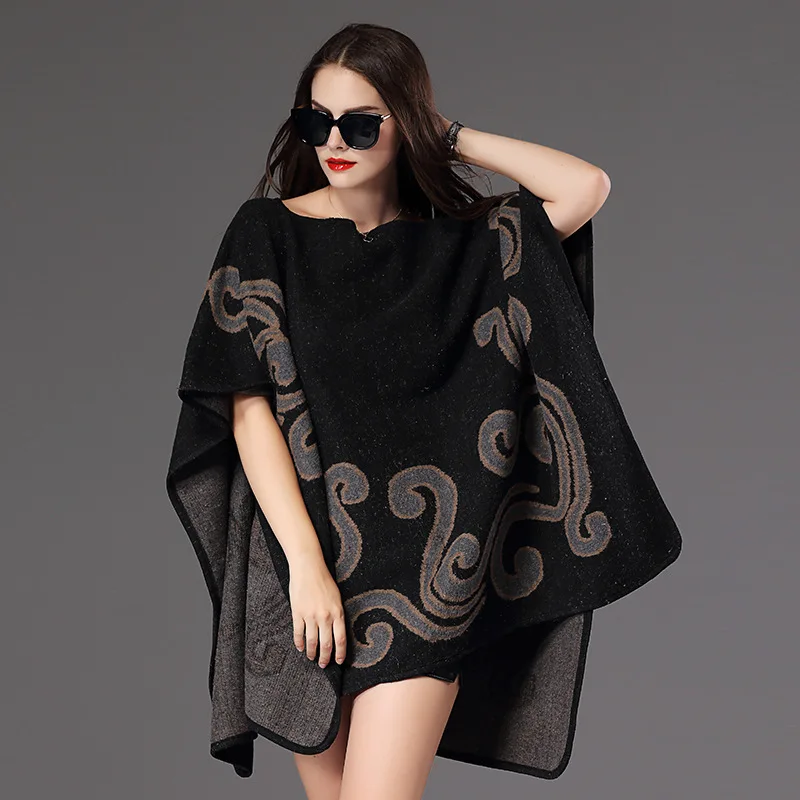 SC150 2018 Plus Size Knitted Loose Women Poncho Autumn Winter Sweater Fashion Casual Bat Sleeves Printed Pullovers Lady Coat SC150 2018 Plus Size Knitted Loose Women Poncho Autumn Winter Sweater Fashion Casual Bat Sleeves Printed Pullovers Lady Coat