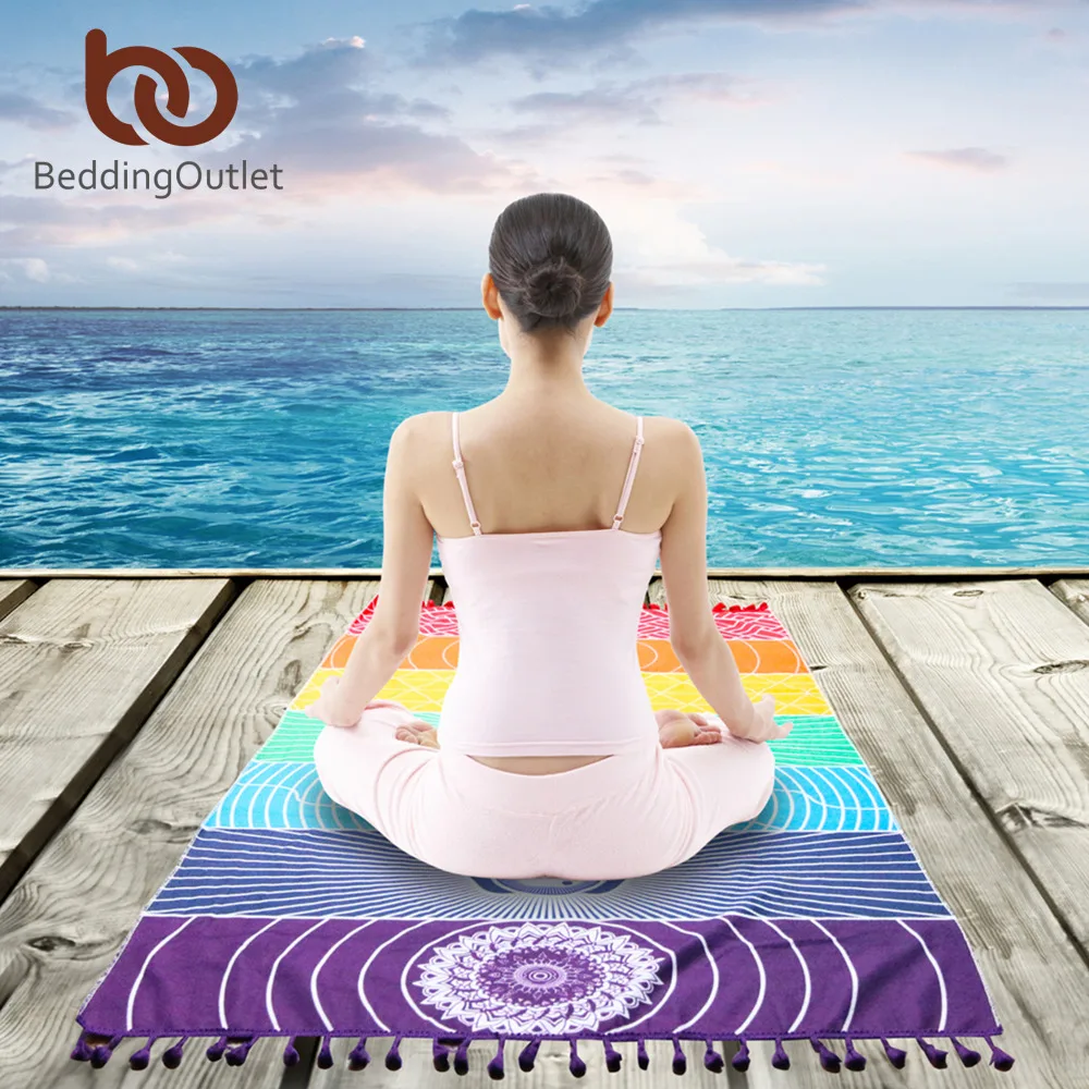 ★ BeddingOutlet 7 Chakra Радужные Полосы Гобелен Геометрическая Мандала Одеяло Хлопок Прямоугольник Бо ✔