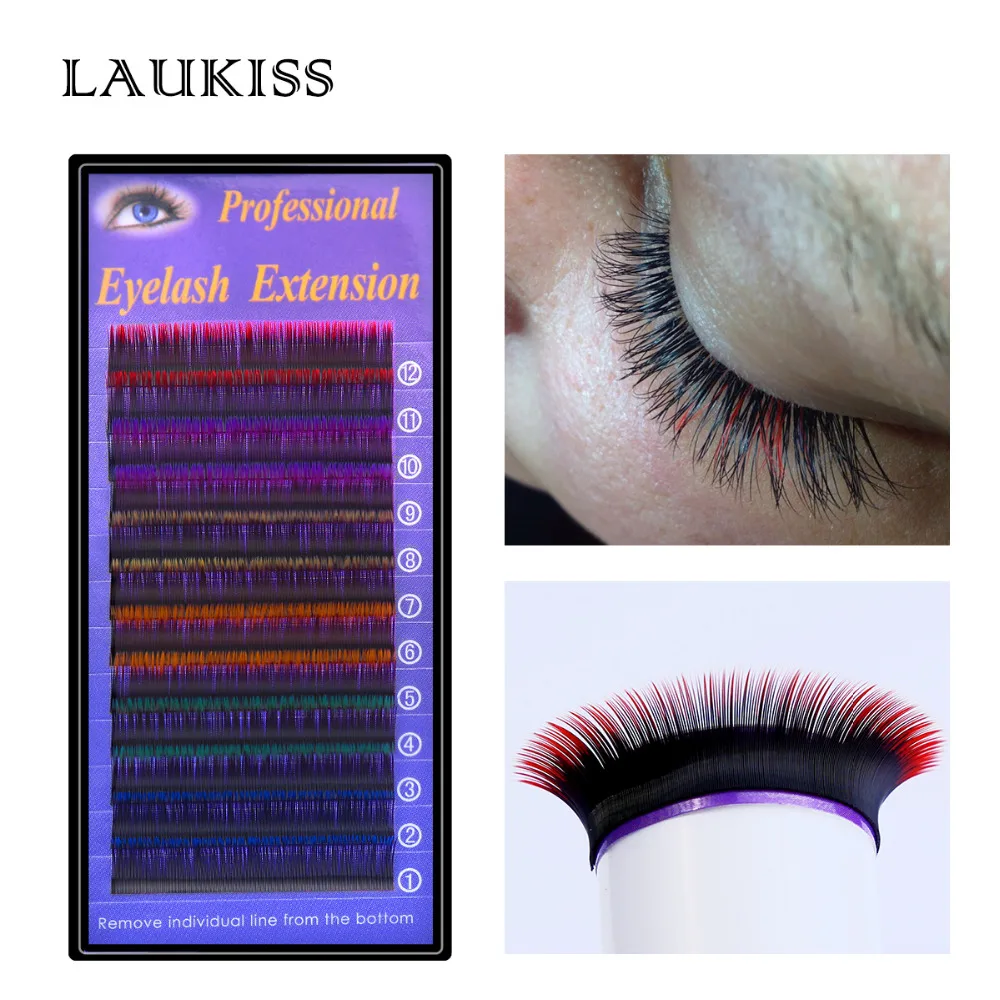 

Color Eyelashes Extensions Kit Colored Eyelashes Permanente Cilios Eyelash Rainbow Hair Extension Eye Lashes Box Cilia LAUKISS
