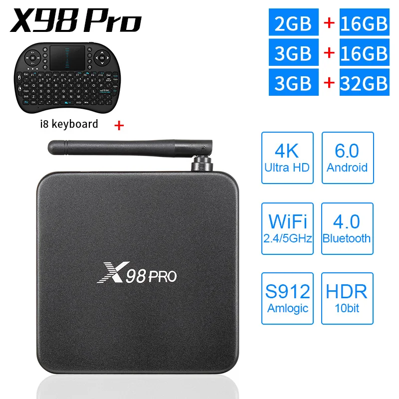 

X98 PRO Smart TV Box Android 7.1 3GB 32GB 16GB Amlogic S912 Octa Core 2.4G/5GHz Wifi BT4.0 4K Media player X98 pro Set top box
