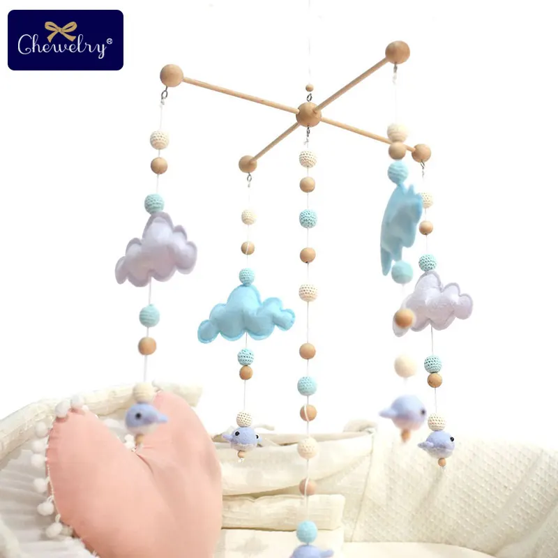 Baby Teether Baby Cradle Mobile Bed Bell Rattle Toy Cloud Cot Mobile Wooden Wind Chime Tent Hanging Baby Shower Gift Home Decor
